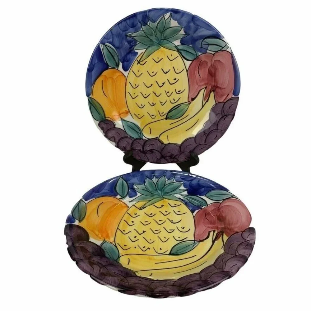 Set of 2 Pier 1 Handpainted Salad Plates Fruit Italy Lunch Display 9.5